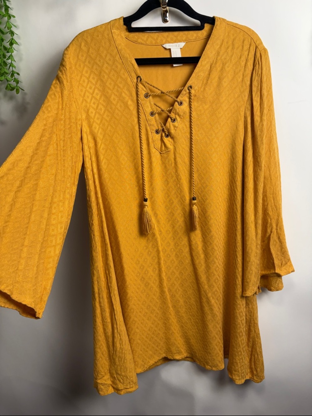 Forever 21 Mustard Lace-Up V-Neck Tunic